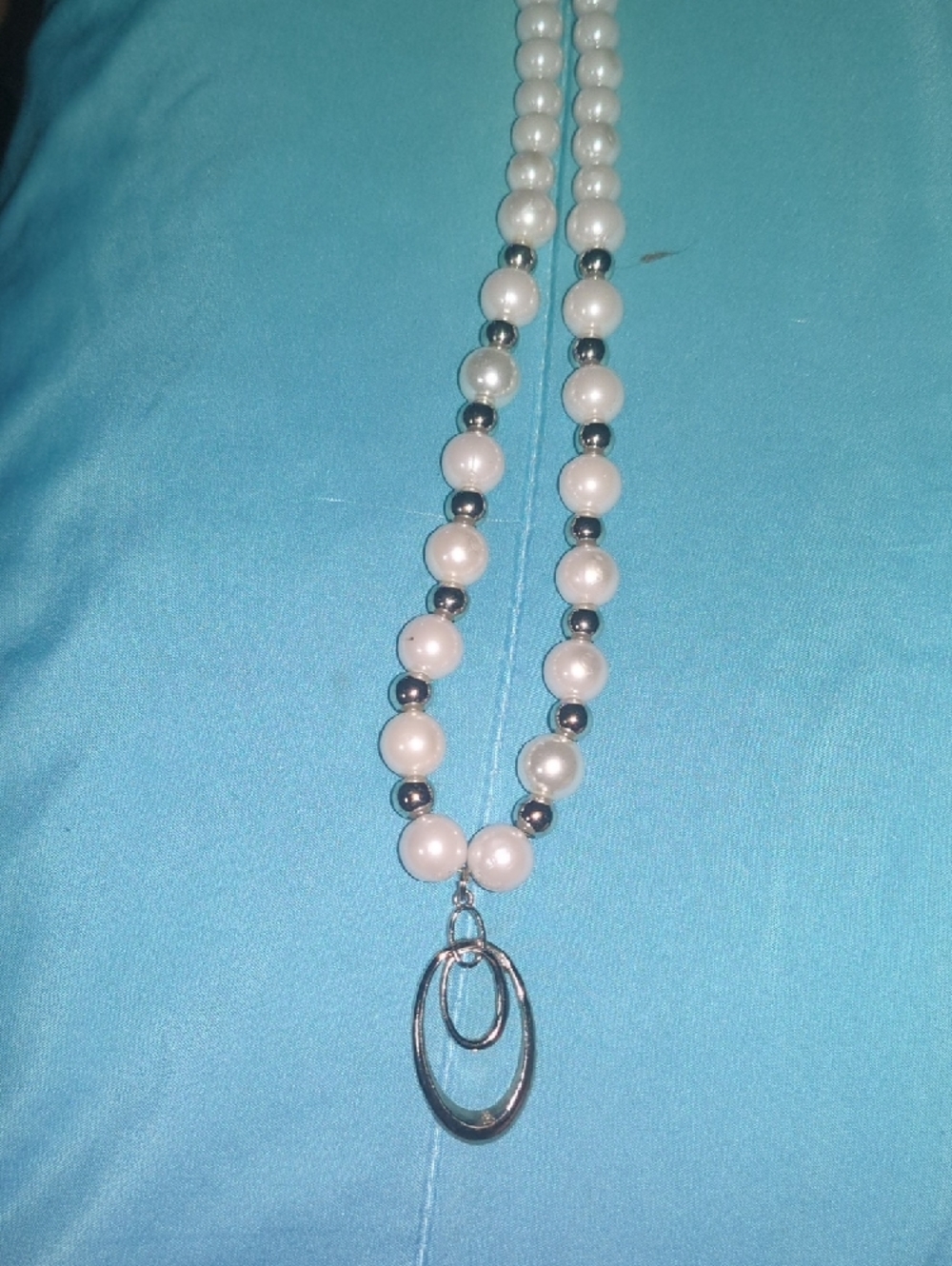 Delicate  Man Made Pink Pearl Beaded Necklace with Silver Accents